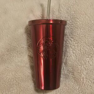 NEW Starbucks Rare 2014 Red Metallic Stainless Steel Cold/Hot Tumbler 16oz